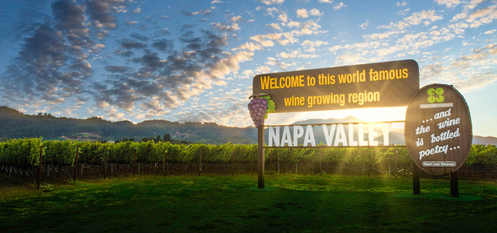 Napa Valley iconic sign in the vineyards