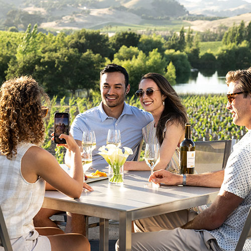 group wine tasting outdoors at Cuvaison