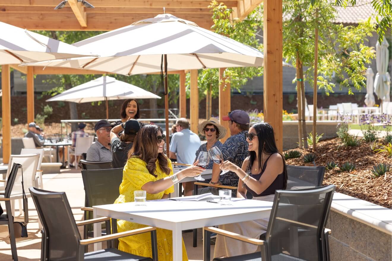 wine tasting on Plaza outdoors at Etude Winery